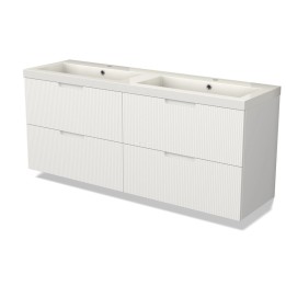 Koupelnový nábytek Modulo s umyvadlem | 160 cm matná bílá čelo s linií minerální mramor 4 zásuvky