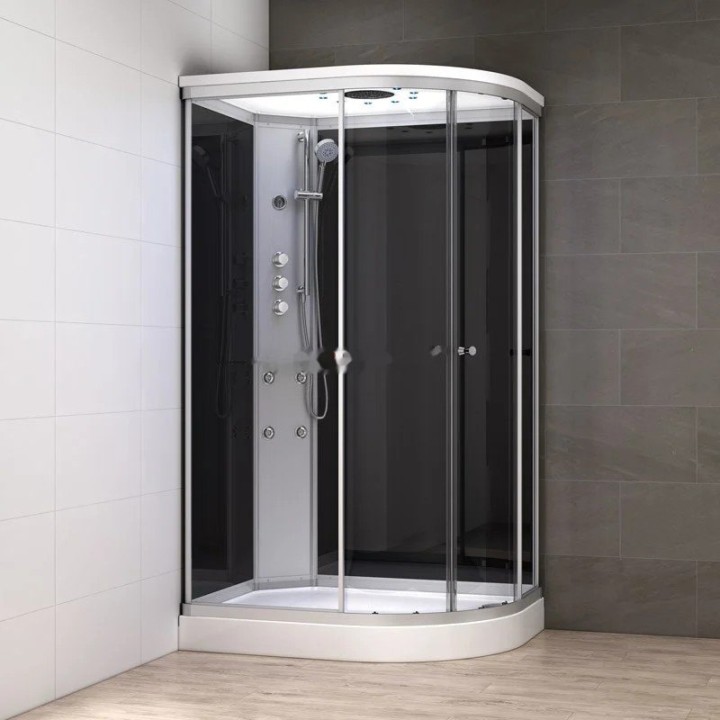 Kompletní sprchový kout Modera | 120×90 cm černé sklo posuvné dveře asymetrická