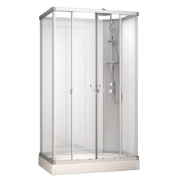 Kompletní sprchový kout Modera | 140×90 cm bílé sklo posuvné dveře obdélníková