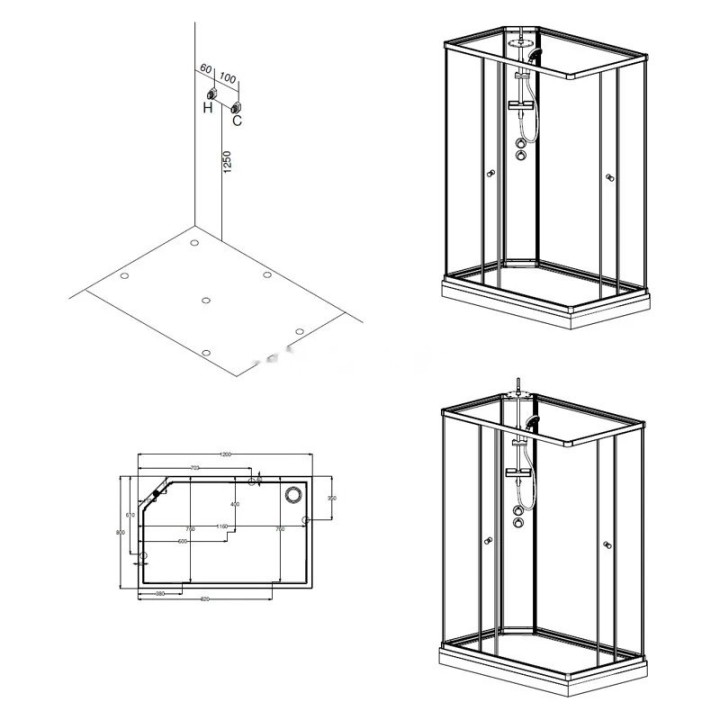 Kompletní sprchový kout Modera | 120×80 cm bílé sklo posuvné dveře obdélníková