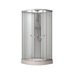Kompletní sprchový kout Modera | 100×100 cm bílé sklo posuvné dveře čtvrtkruhová