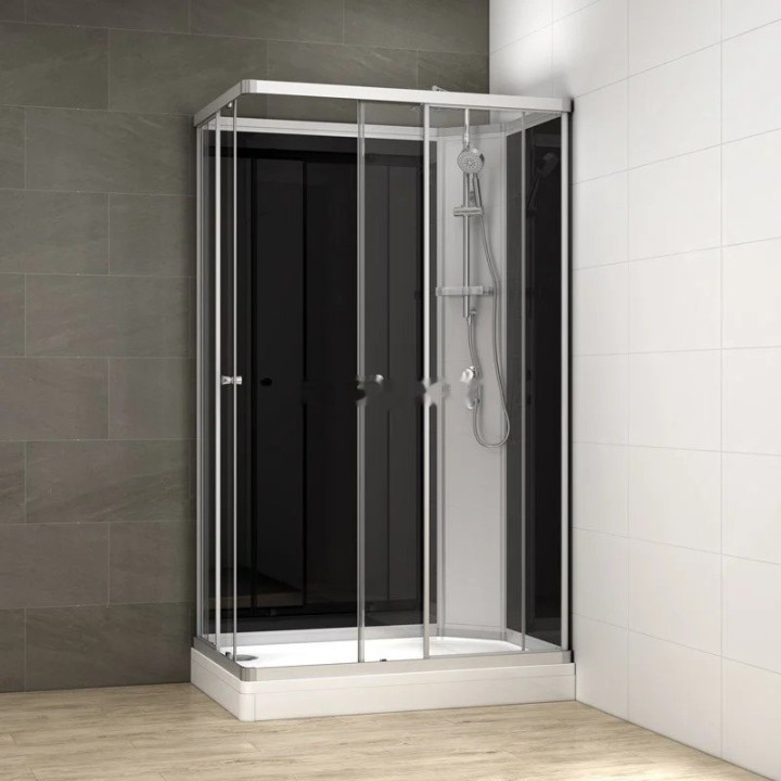 Kompletní sprchový kout Modera | 120×80 cm černé sklo posuvné dveře obdélníková