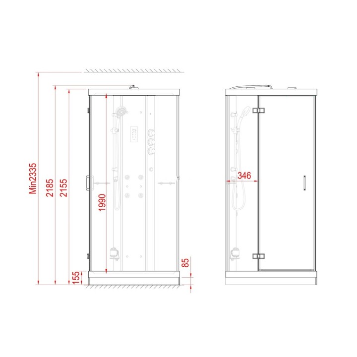Parní kabina Lusso pro 1 osobu | 100×100 cm bílé sklo otočné dveře čtvercová