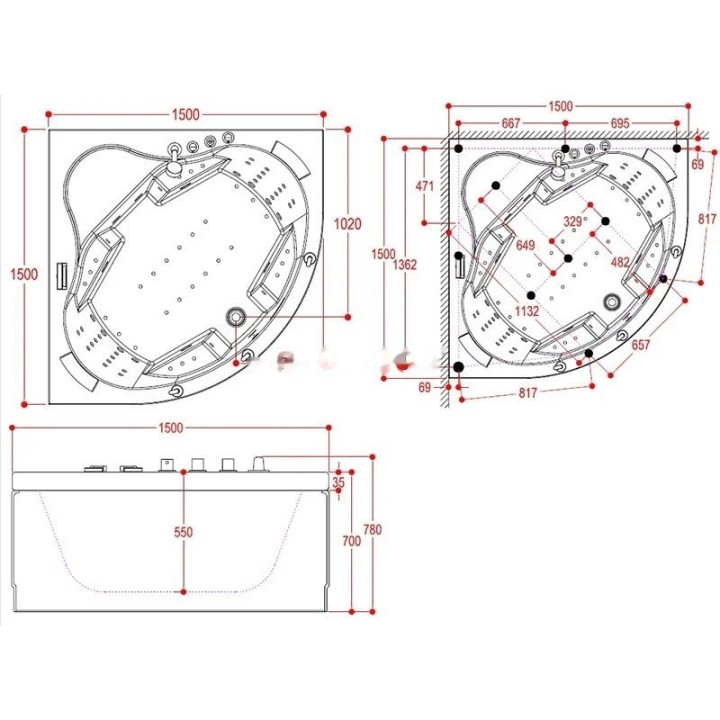 Vířivá vana Atlantic Platinum | pro 2 osoby 150×150 cm vodní a vzduchová masáž s turbem