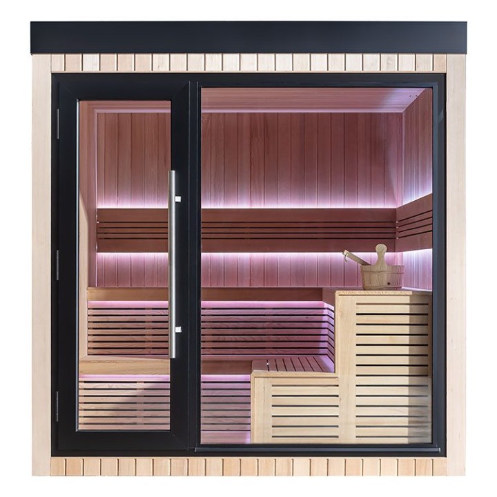Zahradní sauna EAGO AWT Saunahaus THE CUBE X4 hemlock 235×235 bez kamen