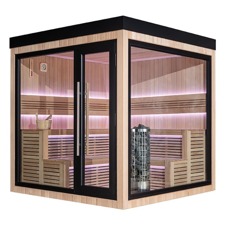Zahradní sauna EAGO AWT Saunahaus THE CUBE X5-R hemlock 235×235 9 kW Cilindro