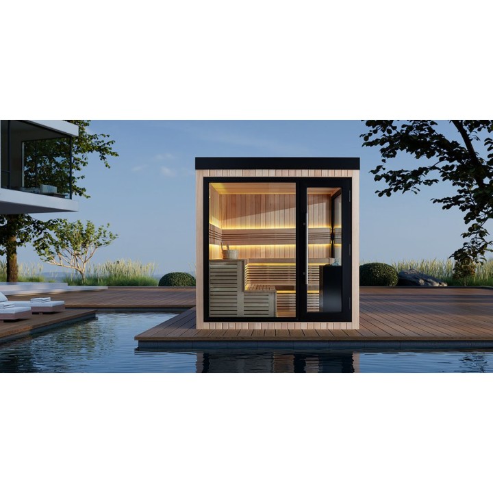 Zahradní sauna EAGO AWT Saunahaus THE CUBE X5-L hemlock 235×235 bez kamen