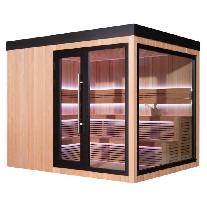 Zahradní sauna EAGO AWT Saunahaus THE CUBE X7-R hemlock 300×235 bez kamen