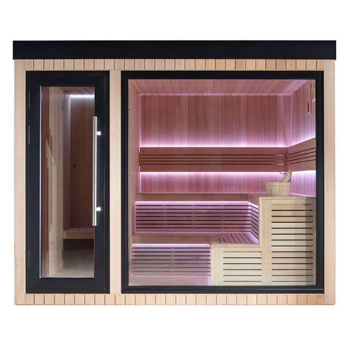 Zahradní sauna EAGO AWT Saunahaus THE CUBE X6 hemlock 300×235 bez kamen