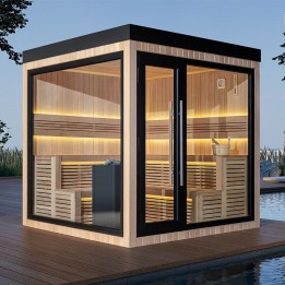 Zahradní sauna EAGO AWT Saunahaus THE CUBE X5-L hemlock 235×235 9 kW EOS Cubo