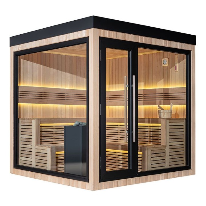 Zahradní sauna EAGO AWT Saunahaus THE CUBE X5-L hemlock 235×235 9 kW EOS Cubo