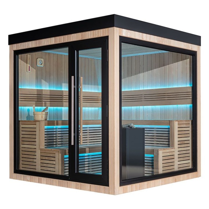 Zahradní sauna EAGO AWT Saunahaus THE CUBE X5-R hemlock 235×235 9 kW EOS BiO-Cubo