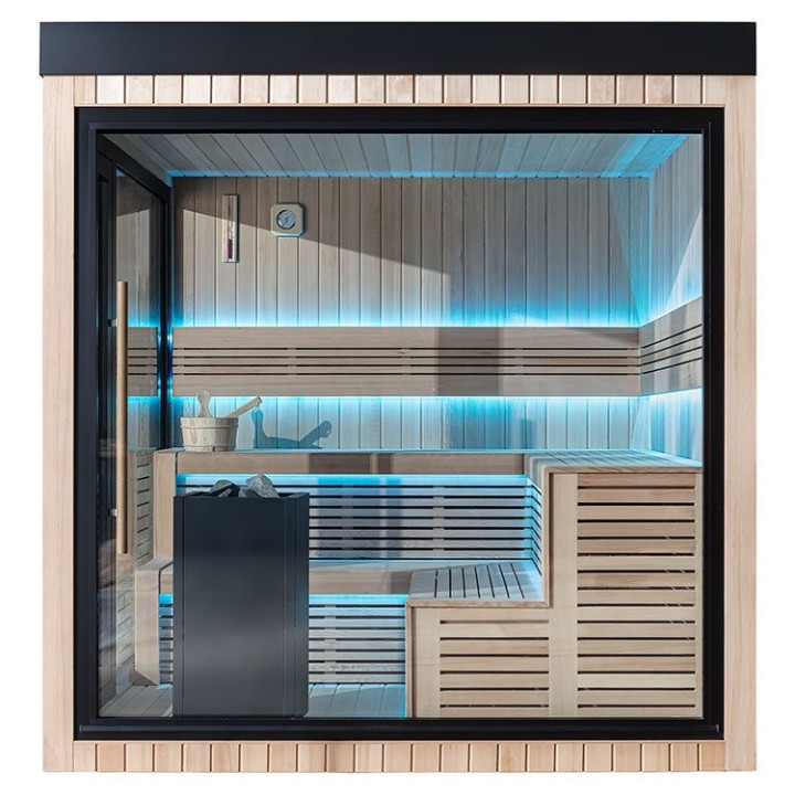 Zahradní sauna EAGO AWT Saunahaus THE CUBE X5-R hemlock 235×235 9 kW EOS BiO-Cubo