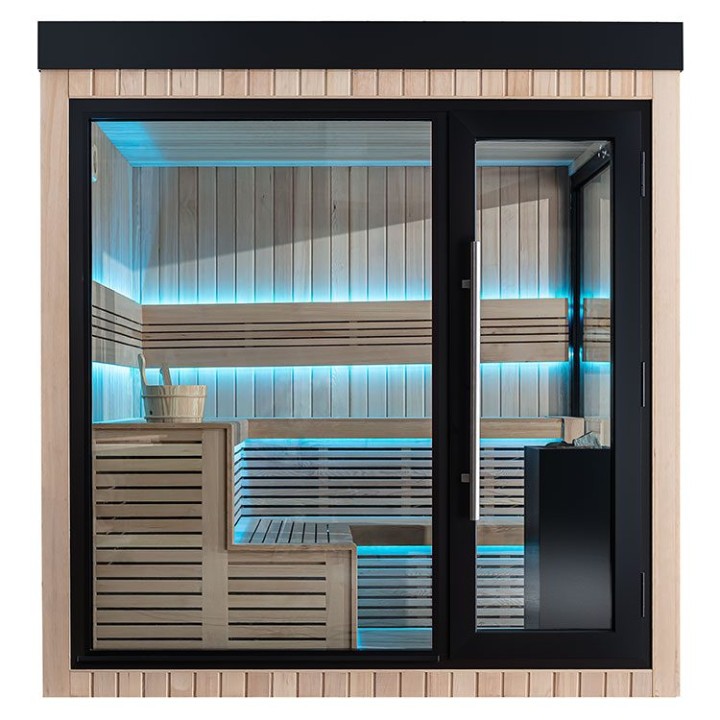 Zahradní sauna EAGO AWT Saunahaus THE CUBE X5-R hemlock 235×235 9 kW EOS BiO-Cubo