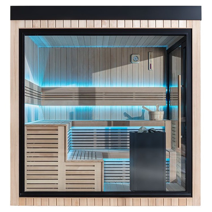 Zahradní sauna EAGO AWT Saunahaus THE CUBE X5-L hemlock 235×235 9 kW Cilindro