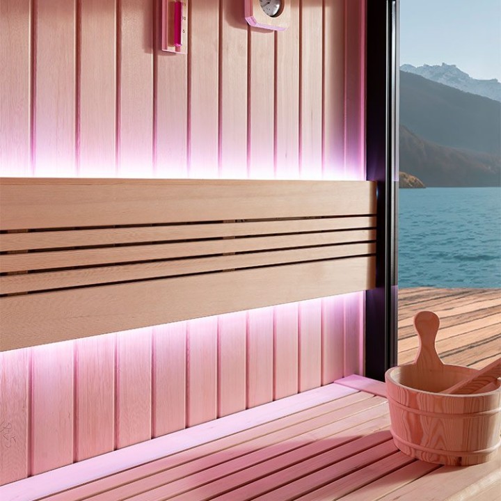 Zahradní sauna EAGO AWT Saunahaus THE CUBE X6 hemlock 300×235 12 kW EOS BiO-Cubo