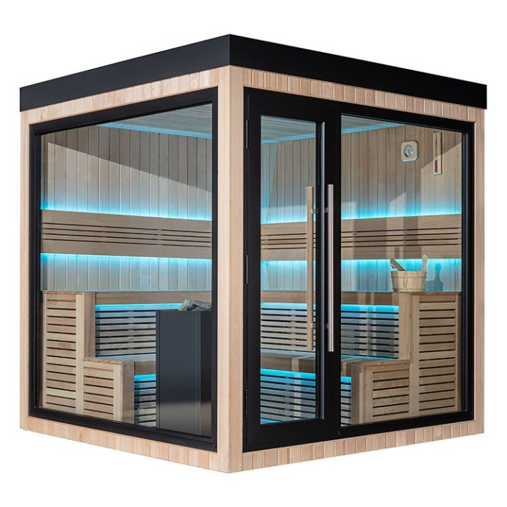 Zahradní sauna EAGO AWT Saunahaus THE CUBE X5-L hemlock 235×235 9 kW EOS BiO-Cubo