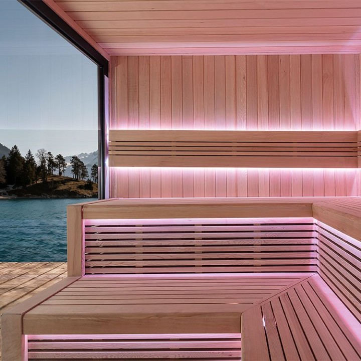 Zahradní sauna EAGO AWT Saunahaus THE CUBE X5-L hemlock 235×235 9 kW EOS BiO-Cubo
