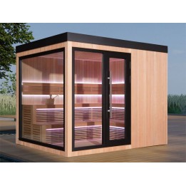 Zahradní sauna EAGO AWT Saunahaus THE CUBE X7-L hemlock 300×235 bez kamen