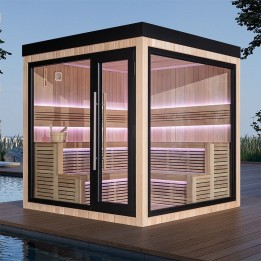 Zahradní sauna EAGO AWT Saunahaus THE CUBE X5-R hemlock 235×235 bez kamen