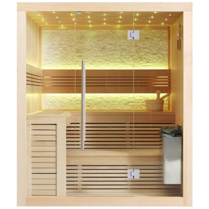 Finská sauna EAGO AWT E1102C hemlock 180×150 9 kW TheWall