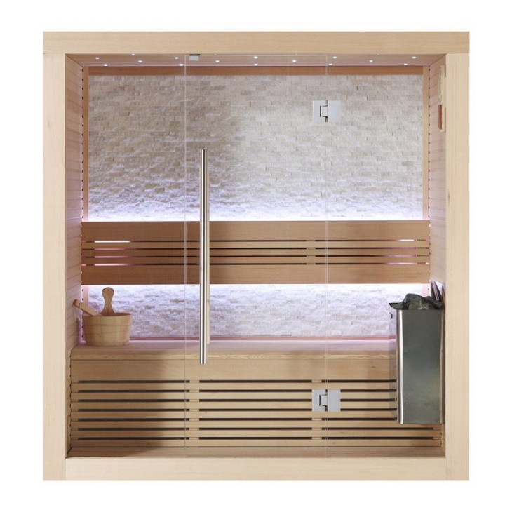 Finská sauna EAGO AWT E1103C hemlock 120×105 4,5 kW TheWall