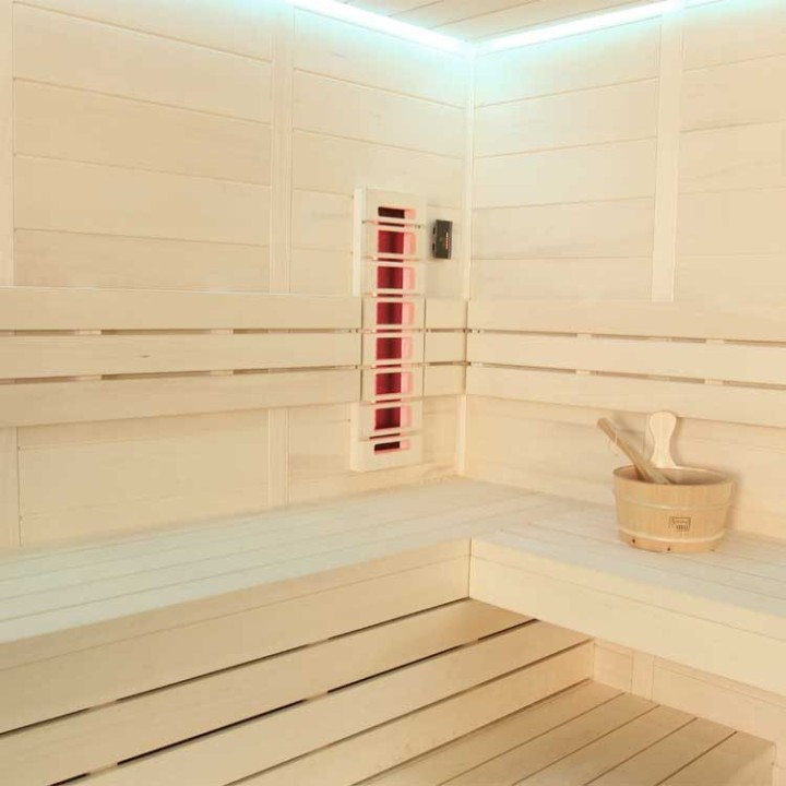 Finská sauna EAGO AWT E1205A-IR topol 266×198 9 kW Cilindro
