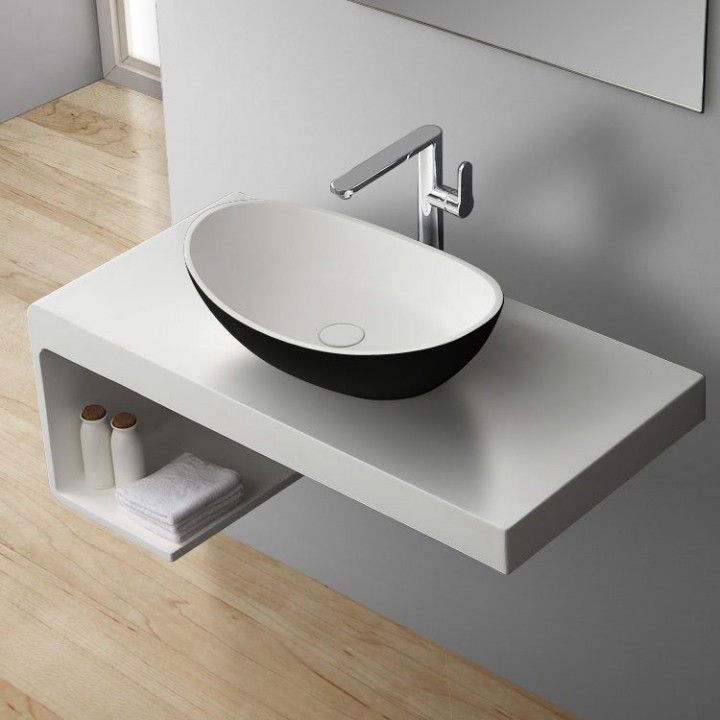 Umyvadlo StoneArt LC149 z minerálního kamene černobílé 56×35 matné