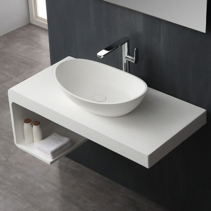 Umyvadlo StoneArt LC149 z minerálního kamene bílé 56×35 matné
