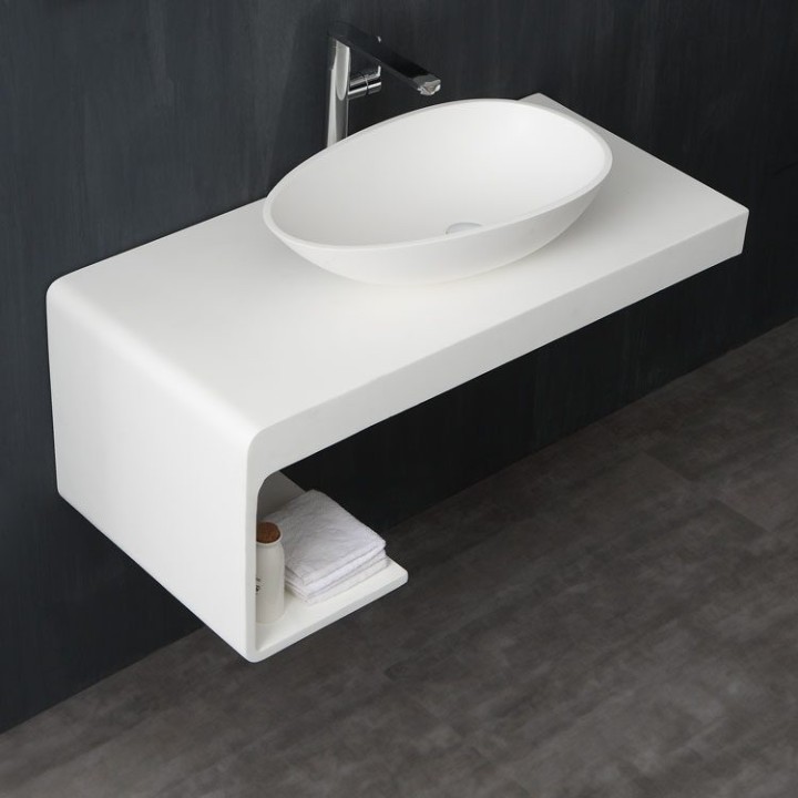 Umyvadlo StoneArt LC150 z minerálního kamene bílé 60×35 matné