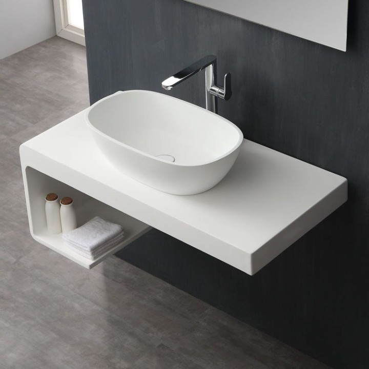 Umyvadlo StoneArt LC151 z minerálního kamene bílé 57×33 lesklé