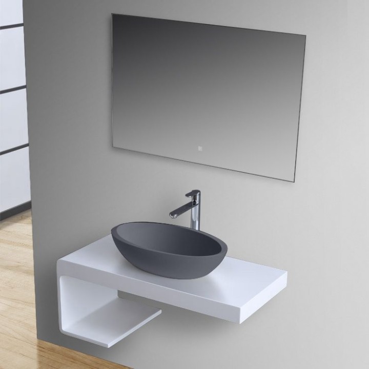 Umyvadlo StoneArt LC153 z minerálního kamene betonově šedé 60×35 matné