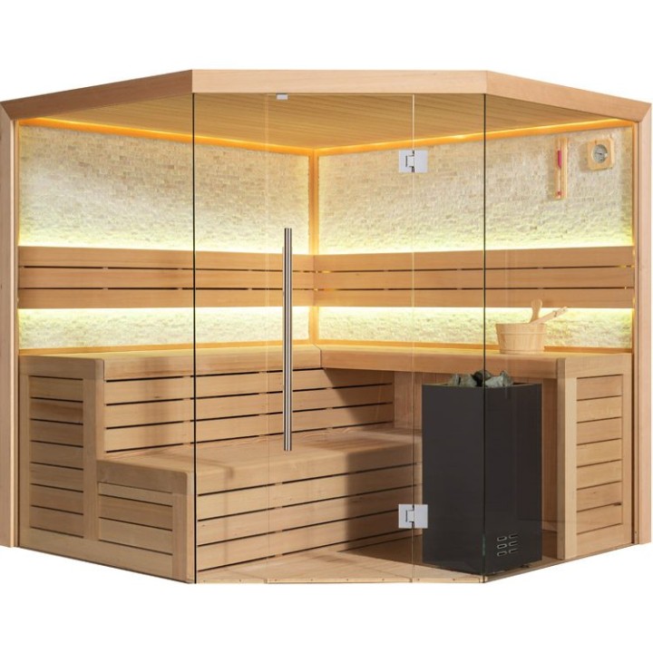 Finská sauna EAGO AWT B1601A hemlock 220×220 9 kW Virta Bi-O