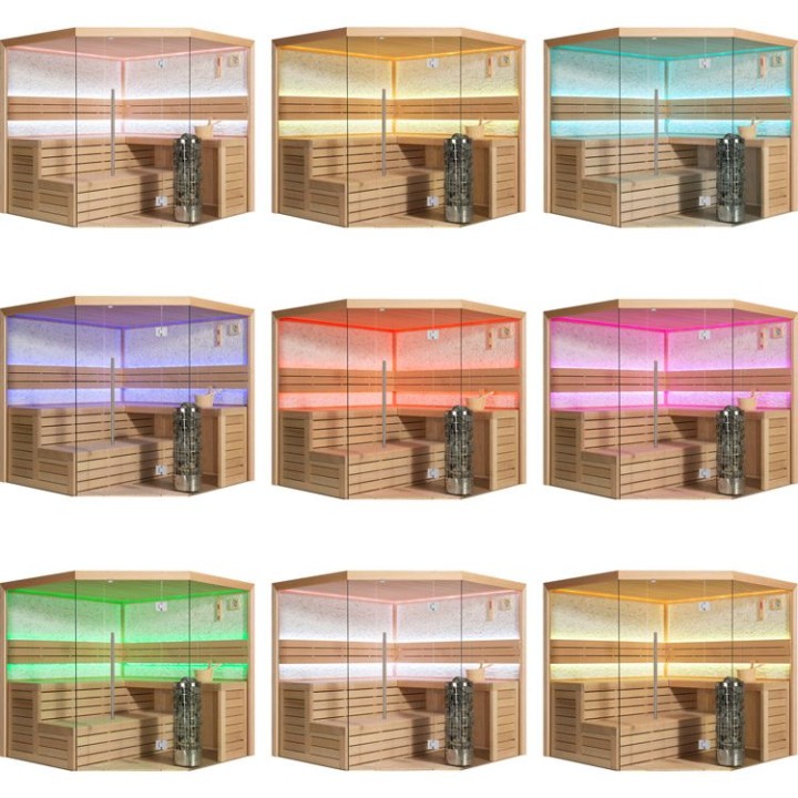 Finská sauna EAGO AWT B1601C hemlock 180×180 9 kW EOS Bi-O Cubo