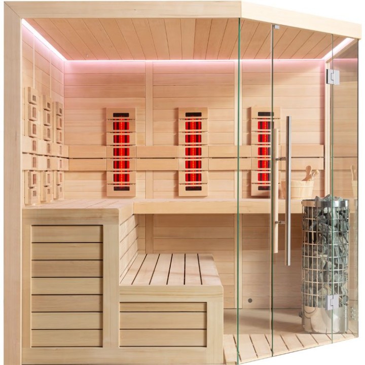 Finská sauna EAGO AWT E1611A-IR hemlock 220×220 9 kW Cilindro