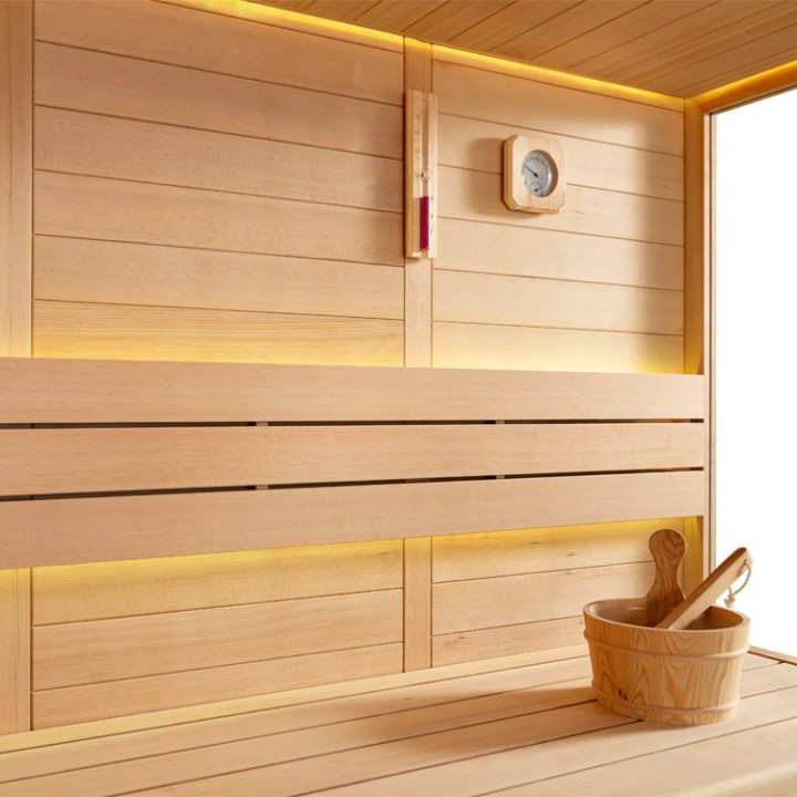 Finská sauna EAGO AWT E1611C hemlock 180×180 9 kW Cilindro