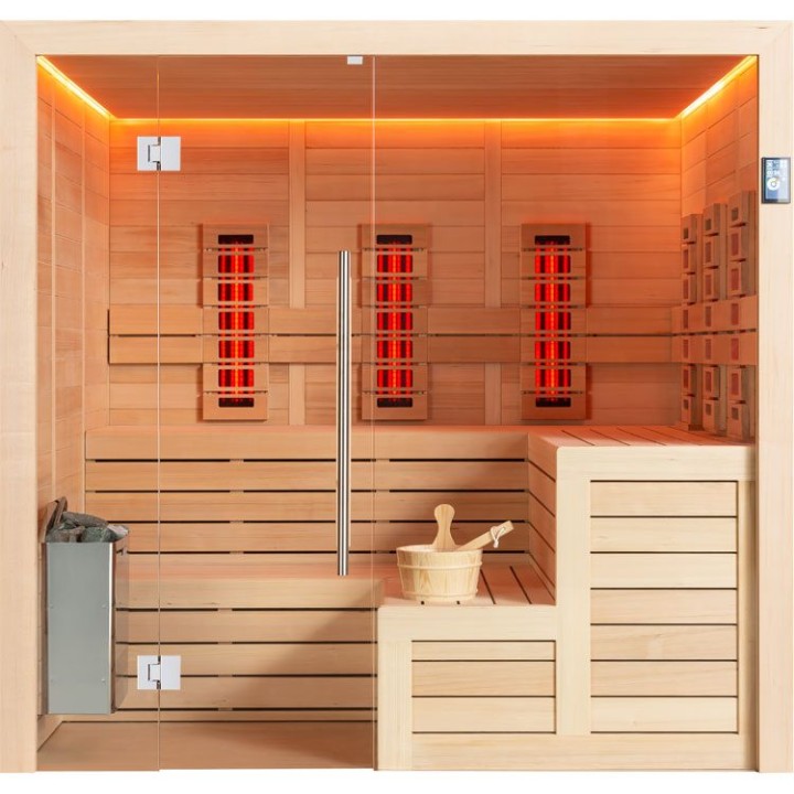 Finská sauna EAGO AWT E1613A-IR hemlock 220×200 9 kW TheWall