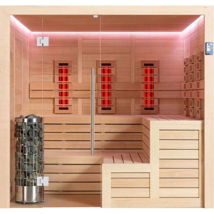 Finská sauna EAGO AWT E1613C-IR hemlock 180×180 9 kW Cilindro