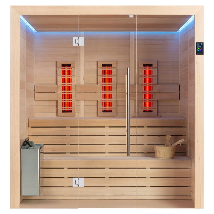 Finská sauna EAGO AWT E1614B-IR hemlock 180×150 6 kW TheWall