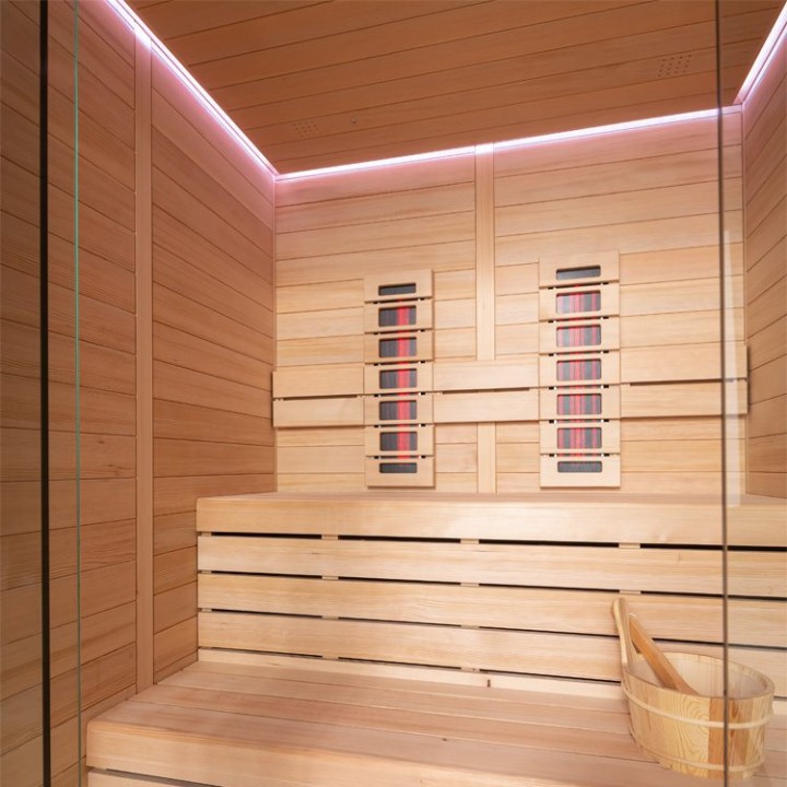 Finská sauna EAGO AWT E1614C-IR hemlock 160×150 6,8 kW Cilindro