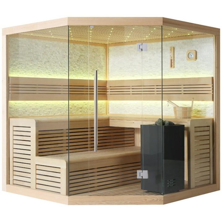 Finská sauna EAGO AWT B1101B hemlock 200×200 9 kW EOS BiO-Cubo