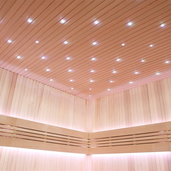 Finská sauna EAGO AWT B1111C hemlock 180×180 9 kW EOS BiO-Cubo