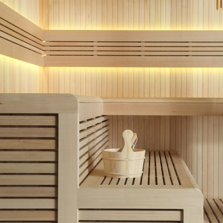 Finská sauna EAGO AWT B1111C hemlock 180×180 9 kW Virta Bi-O