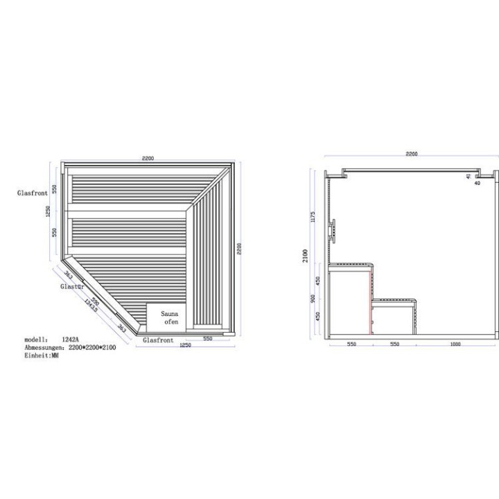 Finská sauna EAGO AWT B1242A červený cedr 220×220 9 kW EOS BiO-Max