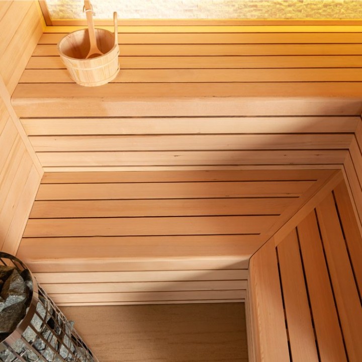 Finská sauna EAGO AWT B1603XL hemlock 240×200 9 kW EOS Bi-O Cubo
