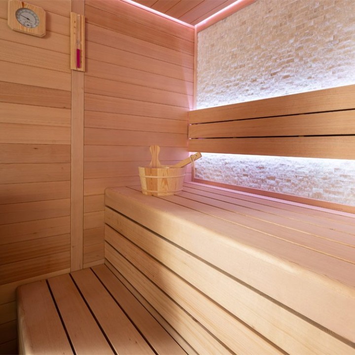 Finská sauna EAGO AWT B1604B hemlock 180×150 9 kW TheWall Bi-O