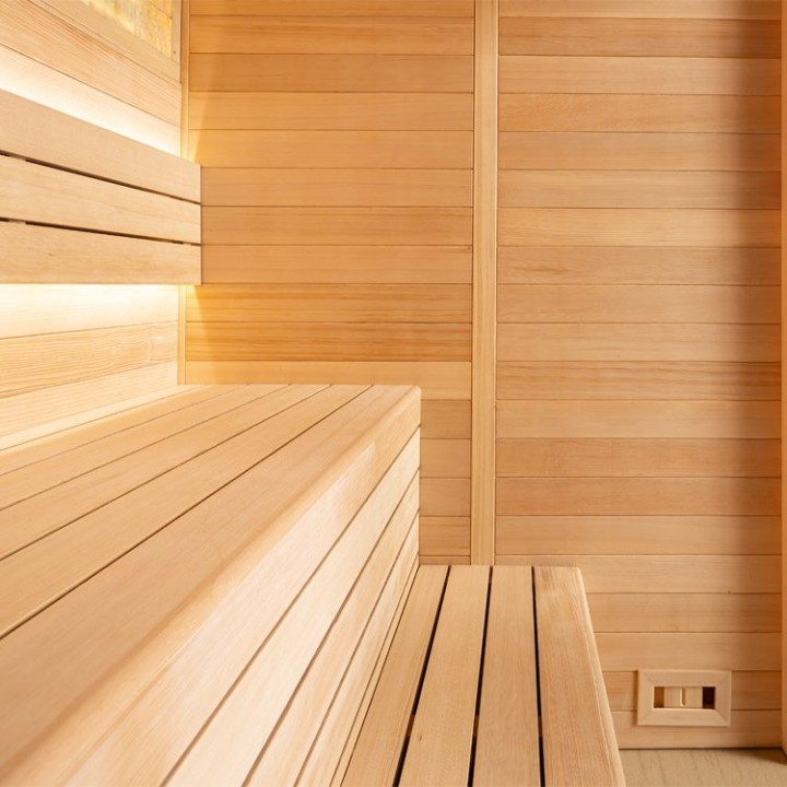 Finská sauna EAGO AWT B1624C hemlock 160×150 9 kW TheWall Bi-O