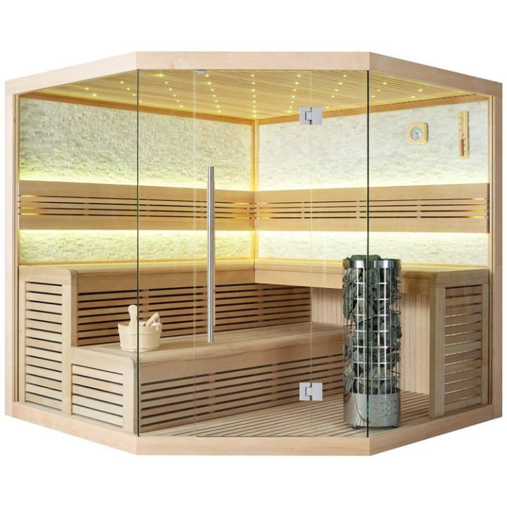 Finská sauna EAGO AWT E1101A hemlock 220×220 9 kW Cilindro