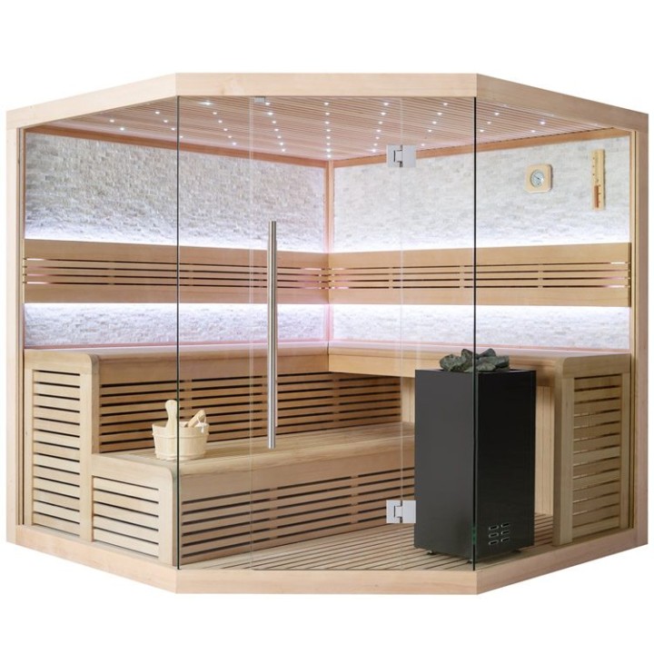 Finská sauna EAGO AWT E1101A hemlock 220×220 9 kW Virta