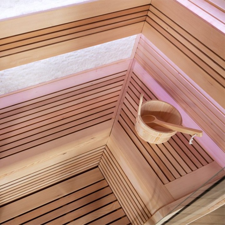 Finská sauna EAGO AWT E1106B hemlock 180×120 6,0 kW TheWall
